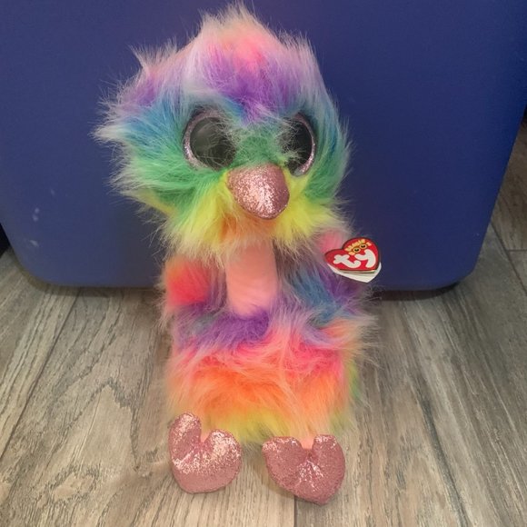 NWT TY ASHA THE OSTRICH RAINBOW COLORED 6" BEANIE BOO - Picture 2 of 7